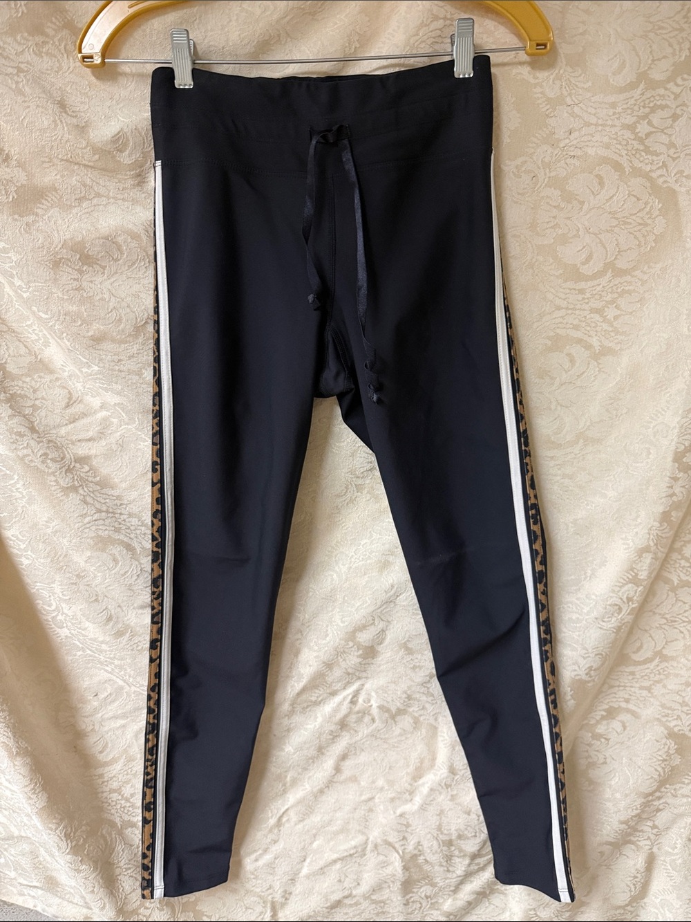 Aqua Black Leggings with cheetah/white stripe on sides